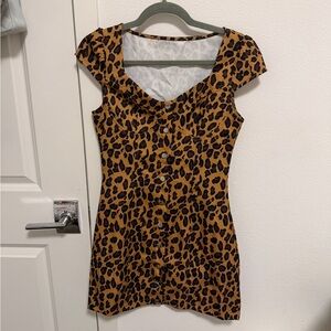 Leopard Print Button Front Mini Dress S